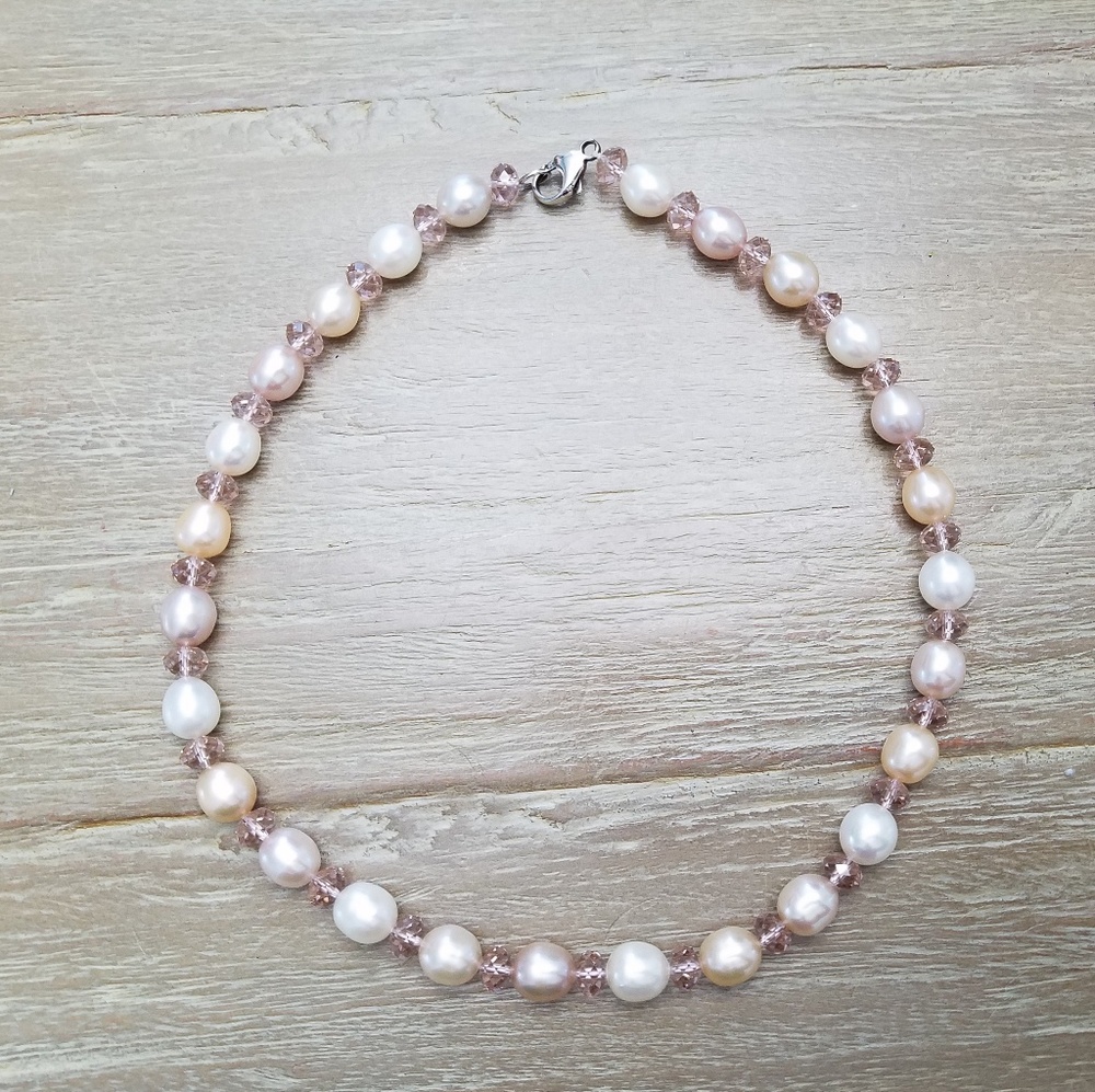 genuine fresh water pearls with pink crystals